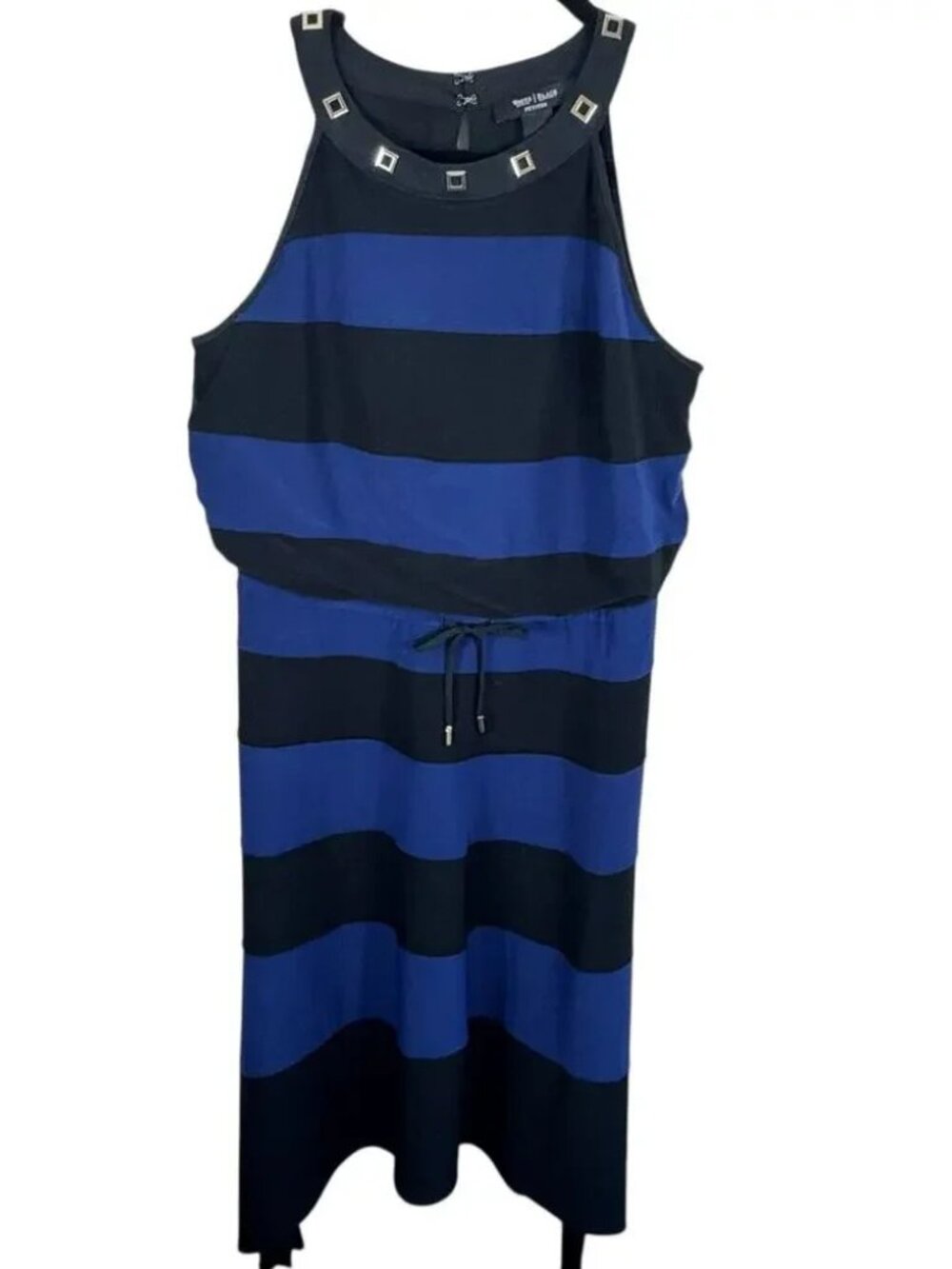 White‎ House Black Market Sleeveless Midi Dress Black Blue Striped Size S